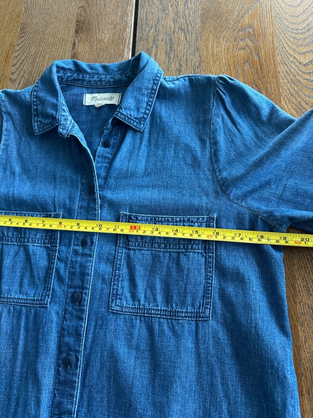 Madewell Denim Puff-Sleeve Shirt Dress Blue Casual in Harris Wash Women’s Size S - Picture 6 of 11